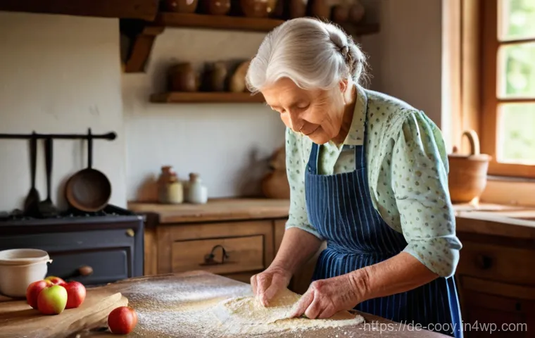가족 요리 유산 기록의 윤리적 고려사항 - **Prompt:** A heartwarming scene in a rustic, cozy German kitchen. An elderly German "Oma" (grandmot...