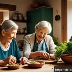 Home 16 가족의 요리 비법 수집을 위한 팁 - A warm and inviting family kitchen scene in a traditional German home, featuring three generations c...