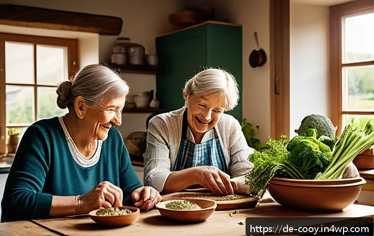 가족의 요리 비법 수집을 위한 팁 - A warm and inviting family kitchen scene in a traditional German home, featuring three generations c...