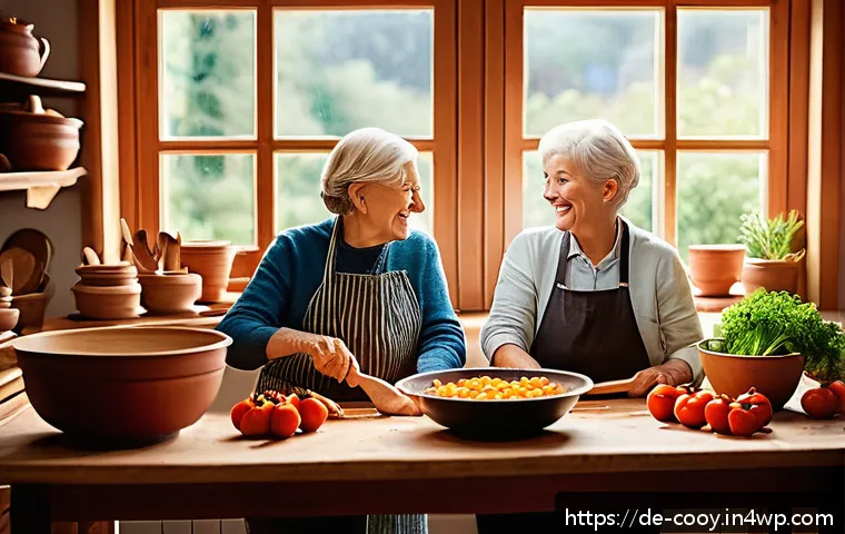 가족 요리 유산의 지속 가능성 논의 - A warm, cozy German kitchen scene showing a multi-generational family—grandparents, parents, and chi...